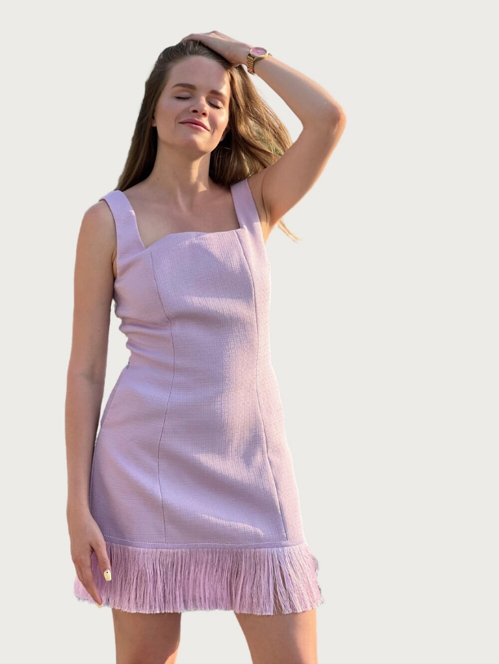 Sleeveless Lilac Fringe Hem Dress